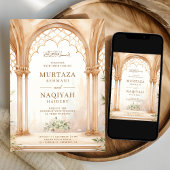 水の色アラビアンラティスアーチムスリム結婚ズ 招待状