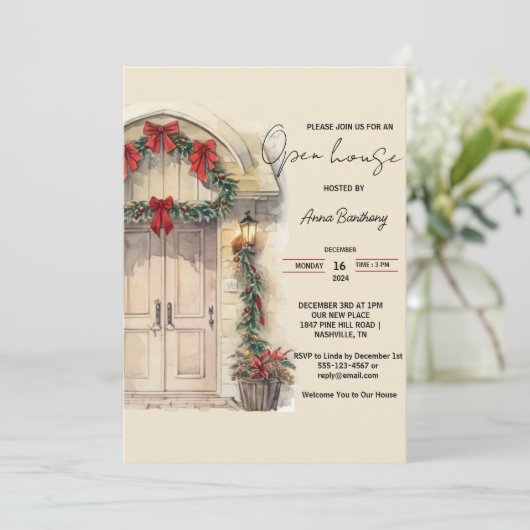 水の色アーチ型ドアクリスマスオープンハウス 招待状 (スタンド正面)