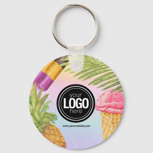 水の色アートをカスタマイズしたアイスクリームテーマ キーホルダー (正面)
