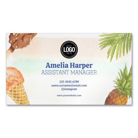 水の色アートをカスタマイズしたアイスクリームテーマ マグネット名刺 (正面)