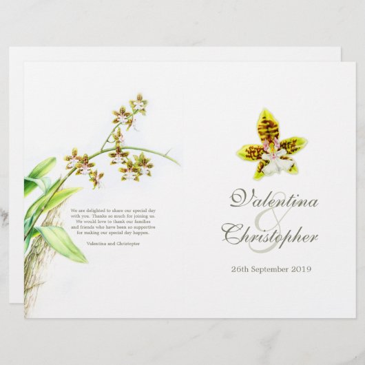 水の色アートオーキッドフラワーウェディングプログラム (正面/裏面)