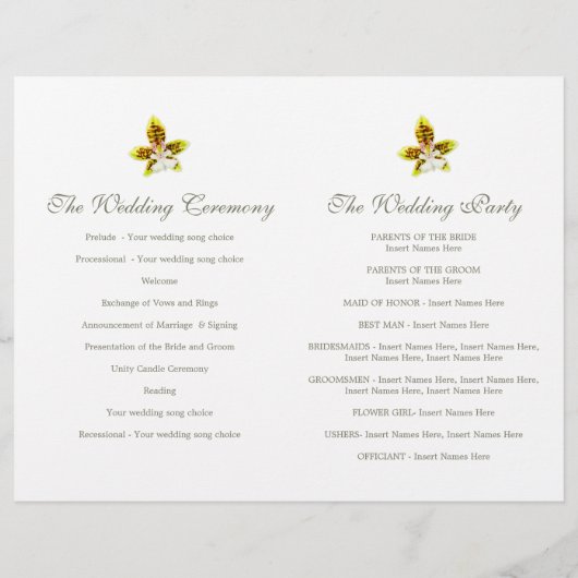 水の色アートオーキッドフラワーウェディングプログラム (裏面)