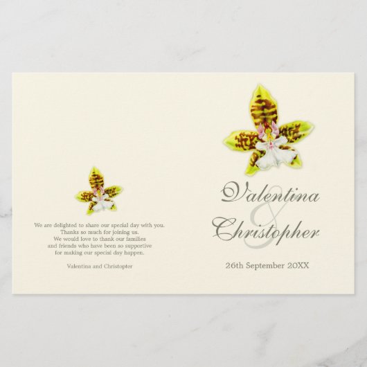 水の色アートオーキッドフラワーウェディングプログラム (正面)