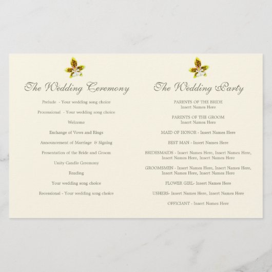 水の色アートオーキッドフラワーウェディングプログラム (裏面)