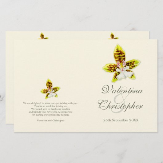 水の色アートオーキッドフラワーウェディングプログラム (正面/裏面)