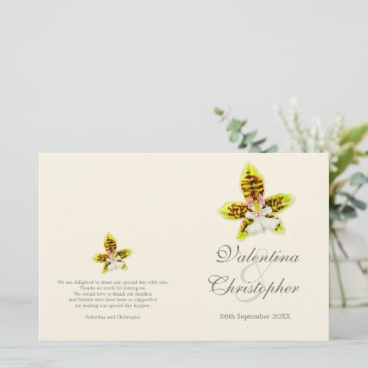 水の色アートオーキッドフラワーウェディングプログラム (スタンド正面)