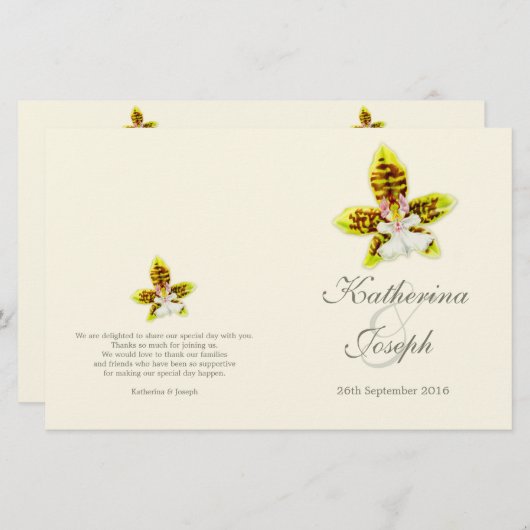 水の色アートオーキッドフラワーウェディングプログラム (正面/裏面)