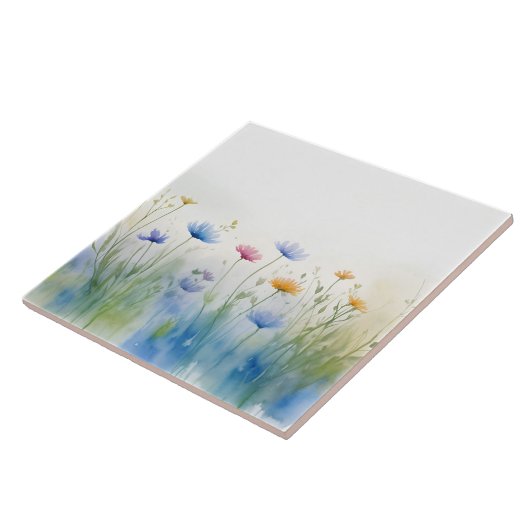 水の色アートカラフル野生の花野花 タイル (側面)