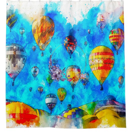 水の色アート熱い気球シャワーカーテン シャワーカーテン (正面)