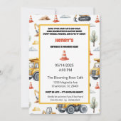 水の色イエローダンプトラック建築サイト 招待状 (正面)