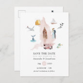 水の色イギリスUKロンドン宛先ウェディング 案内ポストカード (正面/裏面)