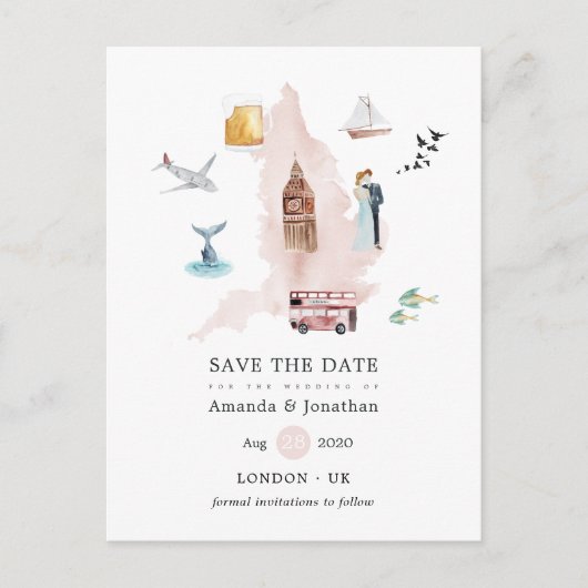 水の色イギリスUKロンドン宛先ウェディング 案内ポストカード (正面)