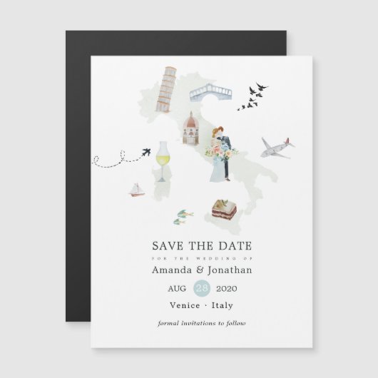 水の色イタリア宛先ウェディング日付を保存 (正面/裏面)