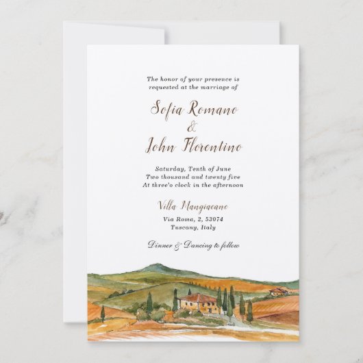水の色イタリア，トスカーナ結婚スカイライン 招待状 (正面)