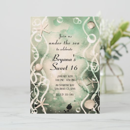 水の色インクスプラッシュオリーブザシースウィート16 招待状 (スタンド正面)