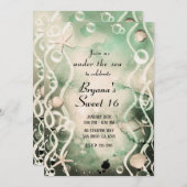 水の色インクスプラッシュオリーブザシースウィート16 招待状 (正面/裏面)