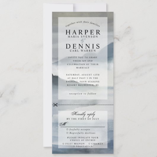 水の色インディゴ山の結婚式を招待するrsvp 招待状 (正面)