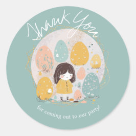 水の色イースターサンキュー誕生日女の子 ラウンドシール