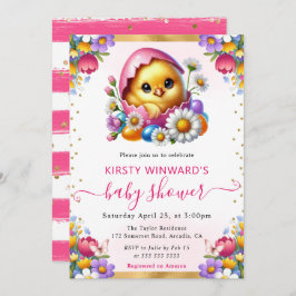 水の色イースターシック春の花ベビーシャワー 招待状