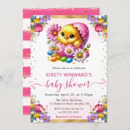 水の色イースターシック春の花ベビーシャワー 招待状