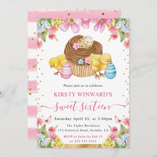 水の色イースターチックスとケーキ春甘い16 招待状 (正面/裏面)