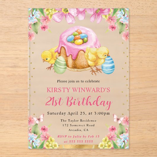 水の色イースターチックス春21st誕生日 アクリル招待状 (正面)