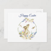 水の色イースターバニーと春の花 シーズンポストカード (正面/裏面)