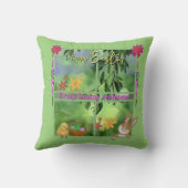 水の色イースターバニーと鶏 クッション (裏面)