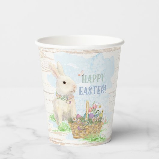 水の色イースターバニーエッグバスケット素朴ウッド 紙コップ (裏面)