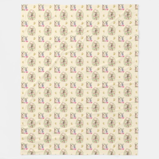 水の色イースターバニーフローライースターエッグ フリースブランケット (正面)