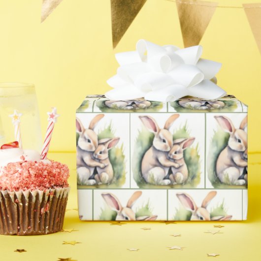 水の色イースターバニーラブ ラッピングペーパー (誕生日パーティー)