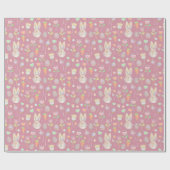 水の色イースターバニー&パステルピンクの開花 ラッピングペーパー (フラット)