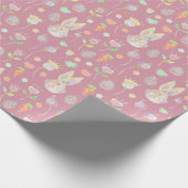 水の色イースターバニー&パステルピンクの開花 ラッピングペーパー (角)