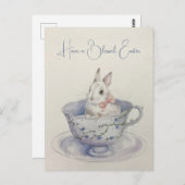 水の色イースターバニーinティーカップ ポストカード (正面/裏面)