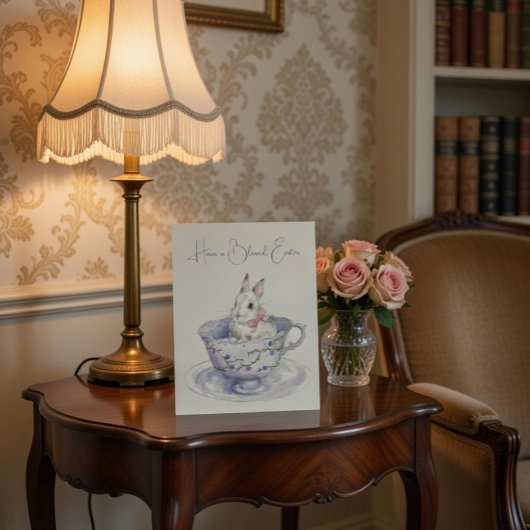 水の色イースターバニーinティーカップ ポストカード