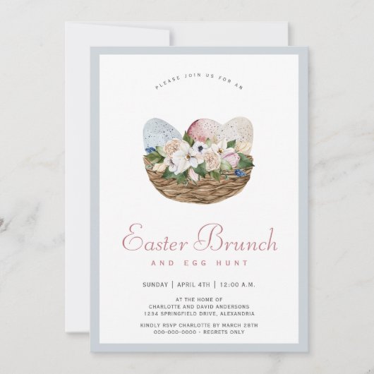 水の色イースターブランチと卵の狩り 招待状 (正面)