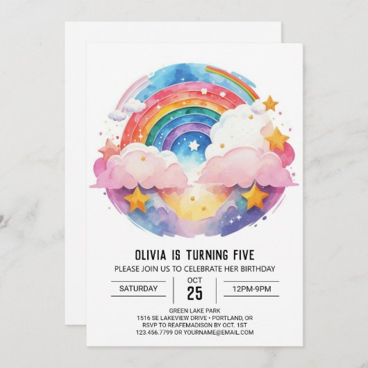 水の色ウィムシークラウド誕生日 招待状 (正面/裏面)