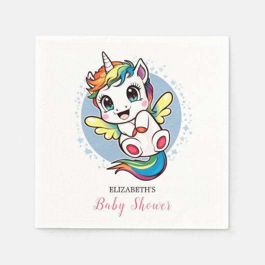 水の色ウィムシーユニコーン赤ちゃんシャワー スタンダードカクテルナプキン (正面)