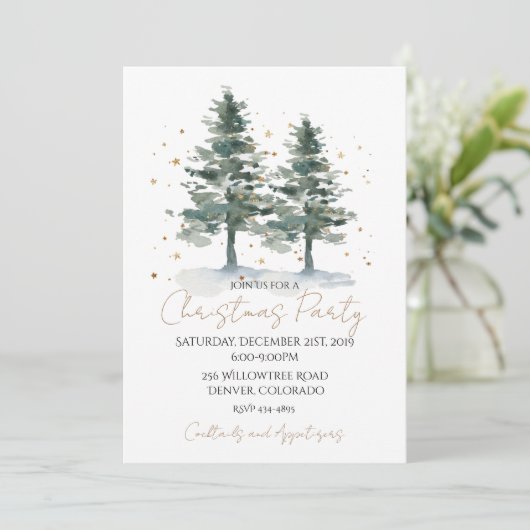 水の色ウィンターパイン金ゴールドクリスマス招待状 招待状 (スタンド正面)
