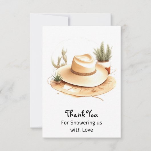 水の色ウェスタンアドベンチャーボーイ赤ちゃんシャワー サンキューカード (正面)