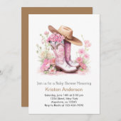 水の色ウェスタンアドベンチャー女性のカーボーイベビーシャワー 招待状 (正面/裏面)