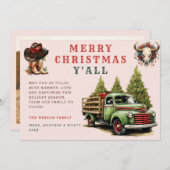 水の色ウェスタンクリスマスカウボーイクリスマスカード 招待状 (正面/裏面)