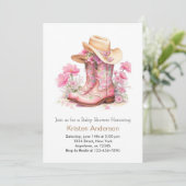 水の色ウェスタンスタイル女性のカーボーイベビーシャワー 招待状 (スタンド正面)