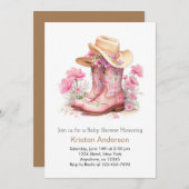 水の色ウェスタンスタイル女性のカーボーイベビーシャワー 招待状 (正面/裏面)