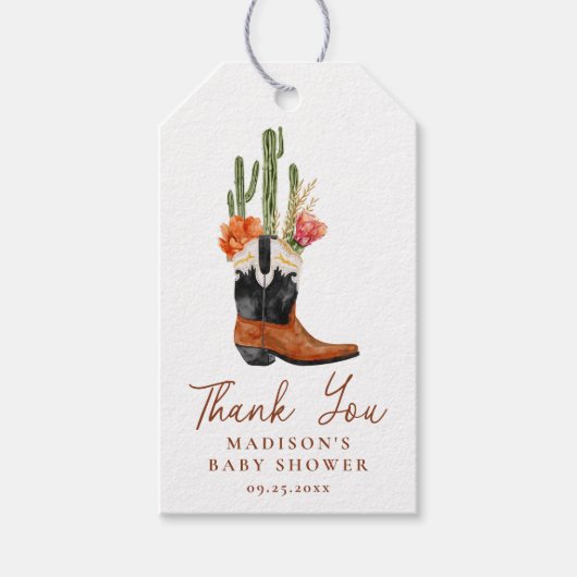 水の色ウェスタンブーツベビーシャワー ギフトタグ (正面)