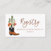 水の色ウェスタンブーツQRコードベビーレジストリ エンクロージャーカード (正面)