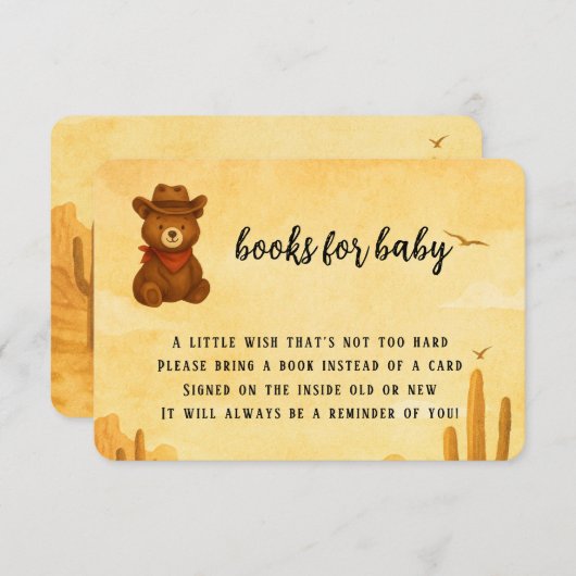 水の色ウェスタンベビーシャワーカウボーイブックリクエスト エンクロージャーカード (正面/裏面)
