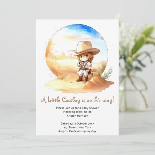 水の色ウェスタンワイルドウエストカウボーイベビーシャワー 招待状 (スタンド正面)