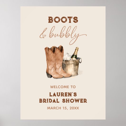 水の色ウェスタン女性のカーボーイシャワーウェルカムサイン ポスター (正面)