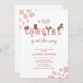 水の色ウェスタン女性のカーボーイベビーガールシャワー 招待状 (正面/裏面)